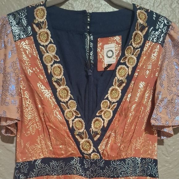 Anthropologie Navy and Gold Embroidered Jacket Size 4 - Picture 6 of 16